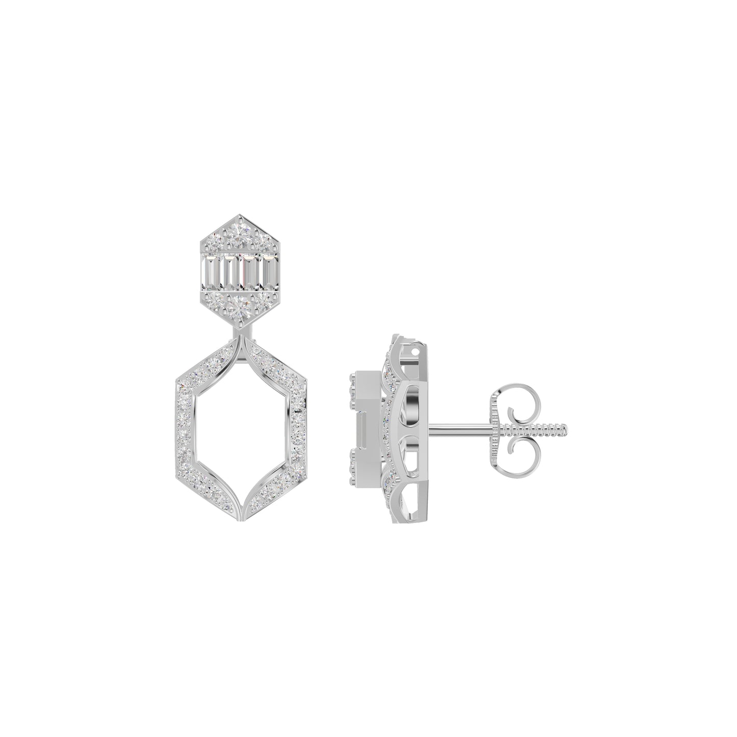 Baugette HexaHalo Diamond Stud Earrings 18 KT / White Gold