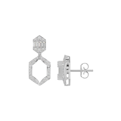 Baugette HexaHalo Diamond Stud Earrings 18 KT / White Gold