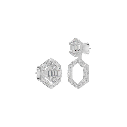 Baugette HexaHalo Diamond Stud Earrings 18 KT / White Gold