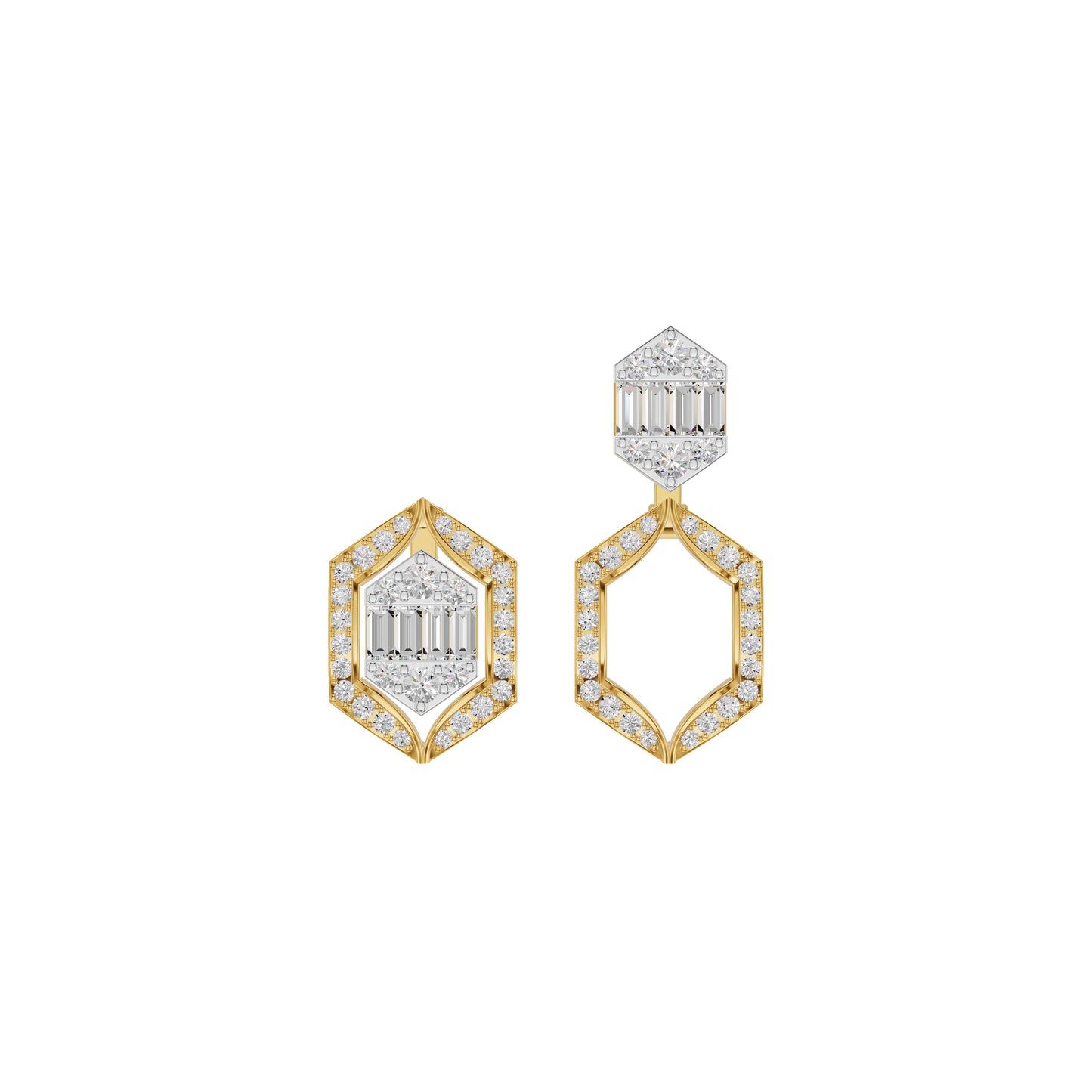 Baugette HexaHalo Diamond Stud Earrings 18 KT / Yellow Gold