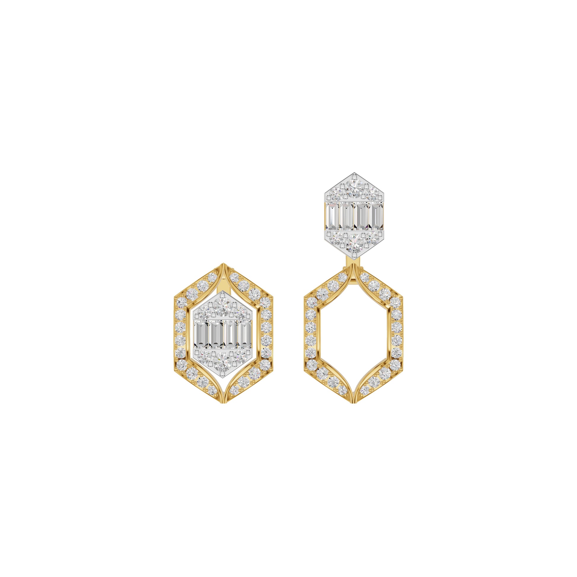 Baugette HexaHalo Diamond Stud Earrings 18 KT / Yellow Gold