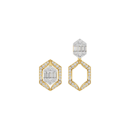 Baugette HexaHalo Diamond Stud Earrings 18 KT / Yellow Gold