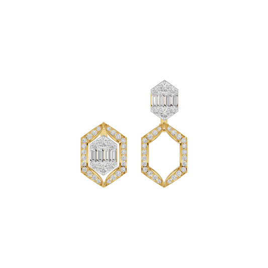 Baugette HexaHalo Diamond Stud Earrings 18 KT / Yellow Gold