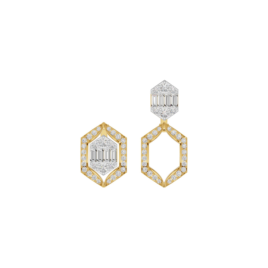 Baugette HexaHalo Diamond Stud Earrings 18 KT / Yellow Gold