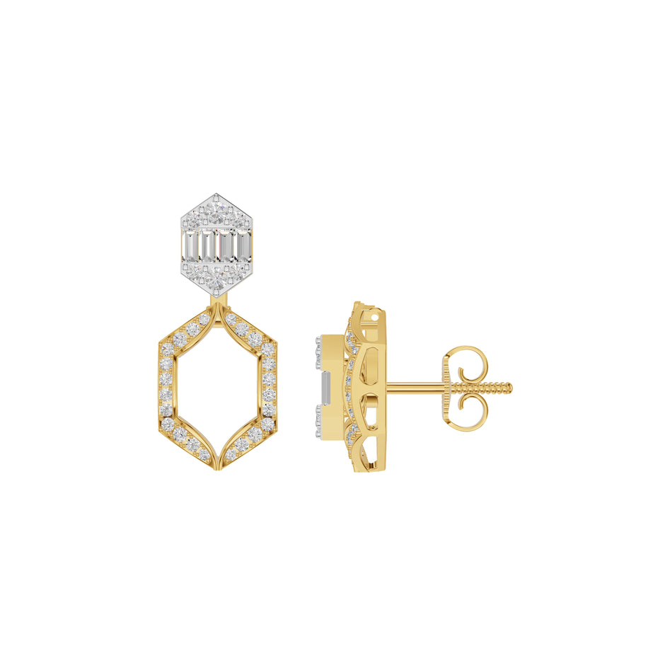 Baugette HexaHalo Diamond Stud Earrings 18 KT / Yellow Gold