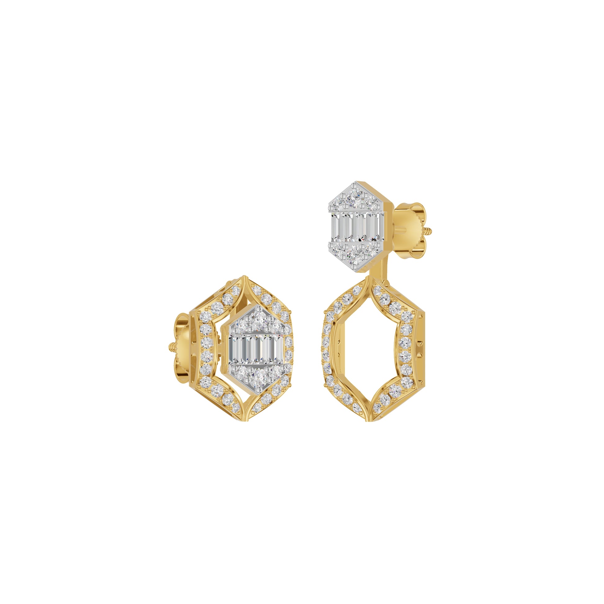 Baugette HexaHalo Diamond Stud Earrings 18 KT / Yellow Gold