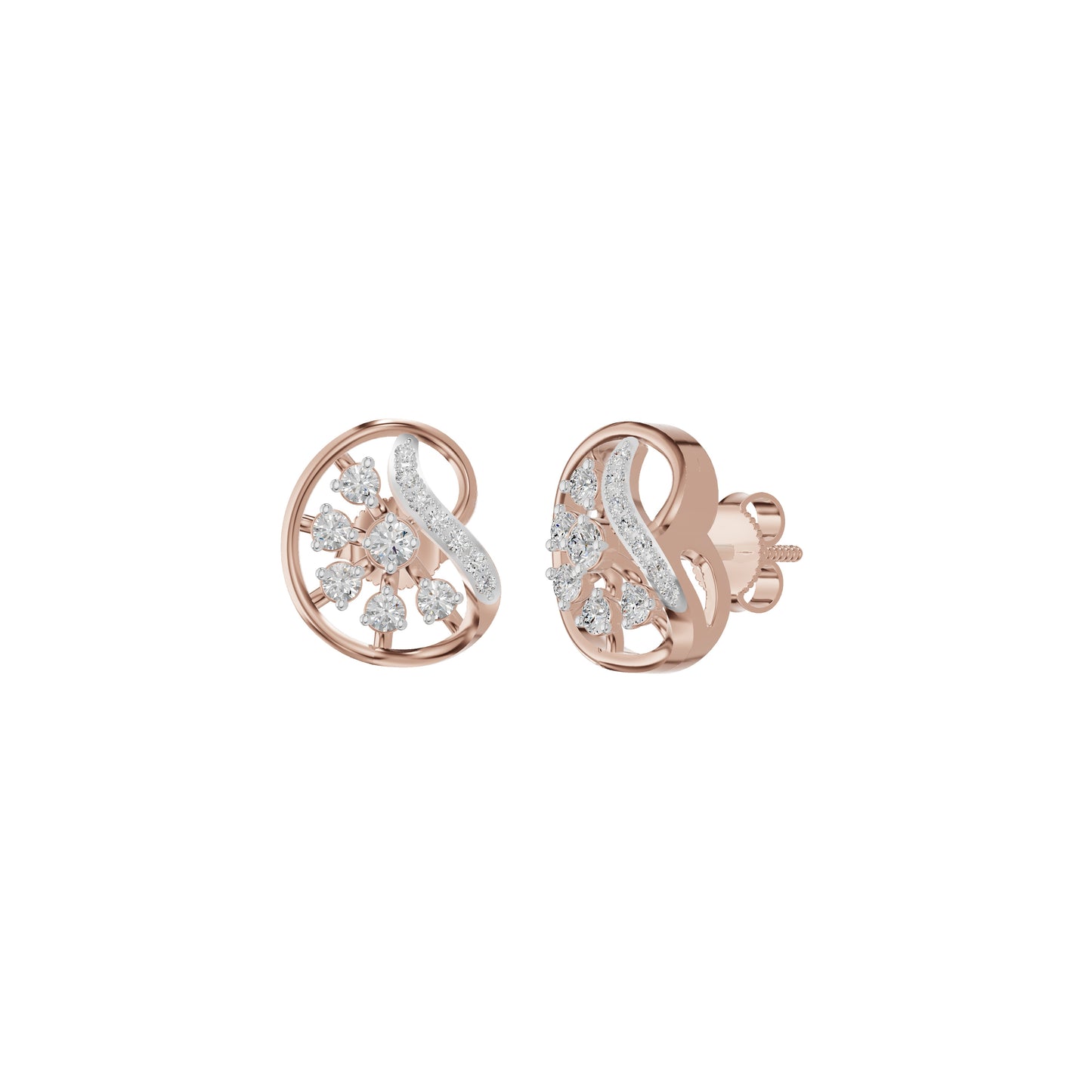 Curved Sphere Diamond Stud Earrings