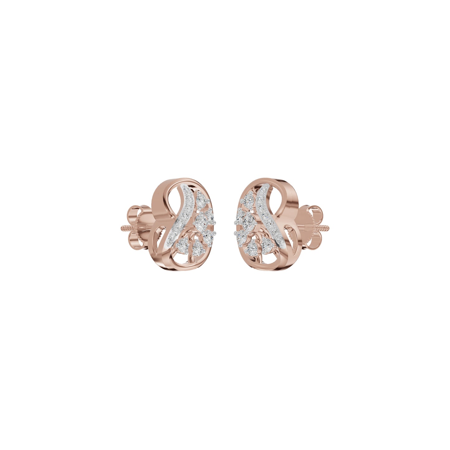 Curved Sphere Diamond Stud Earrings