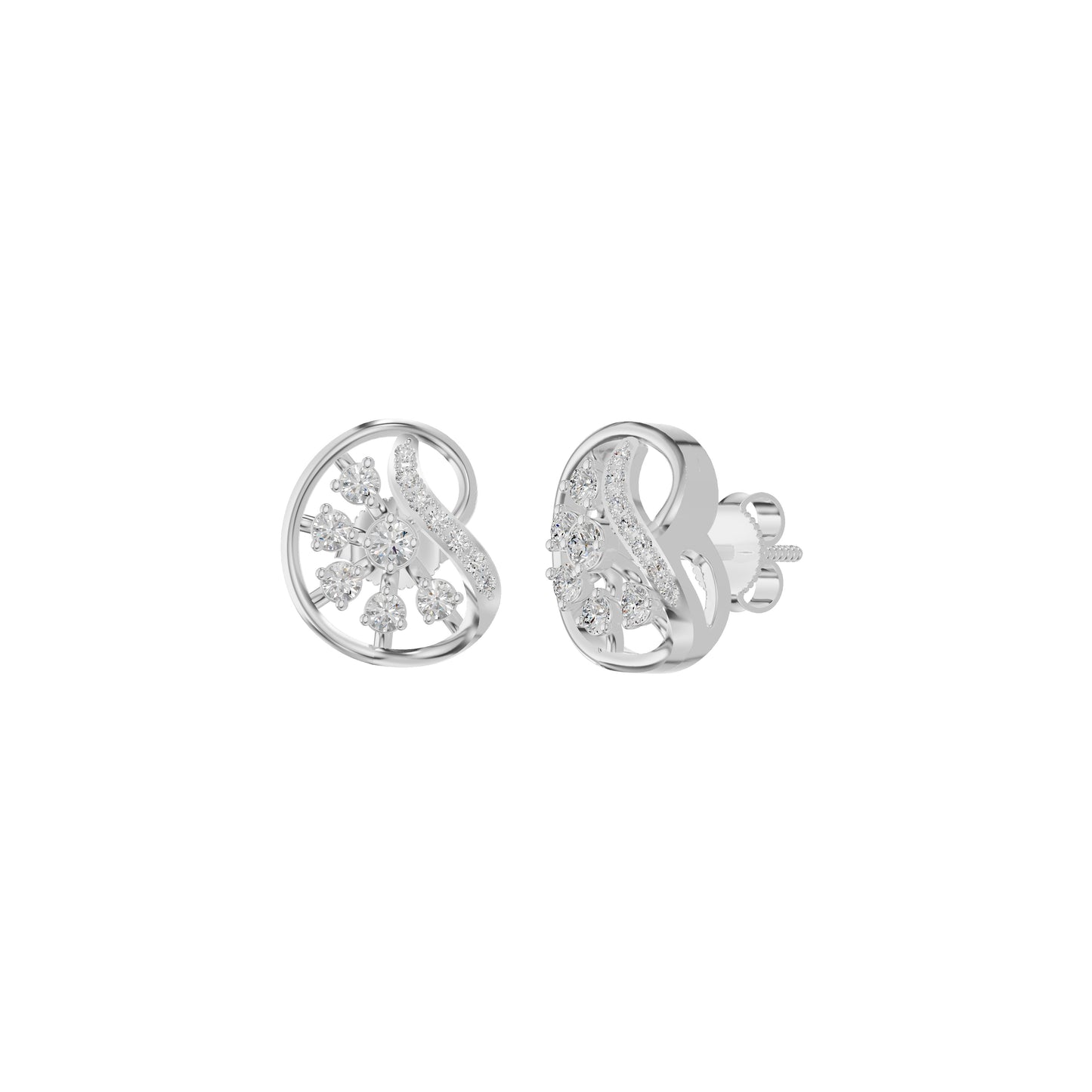 Curved Sphere Diamond Stud Earrings