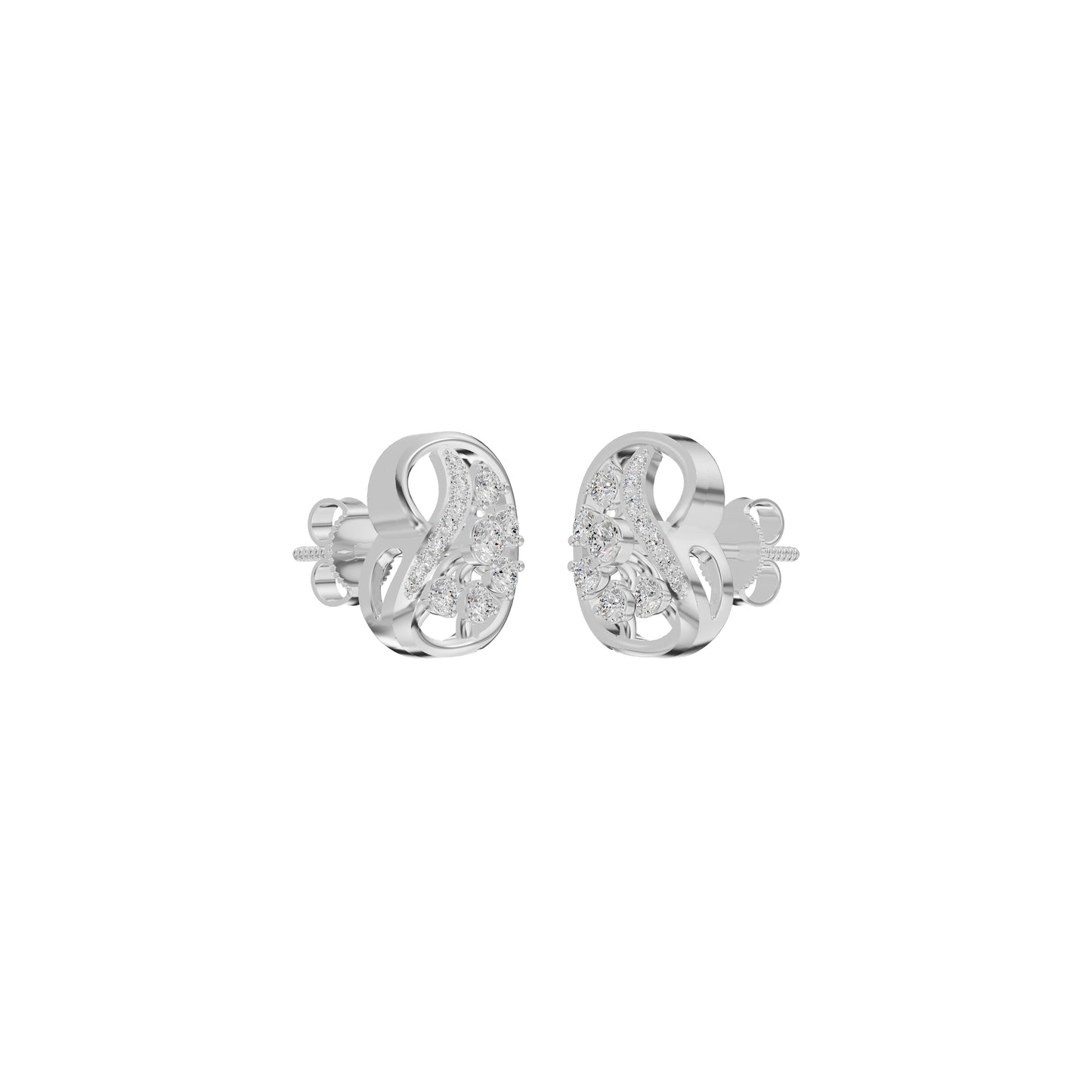 Curved Sphere Diamond Stud Earrings