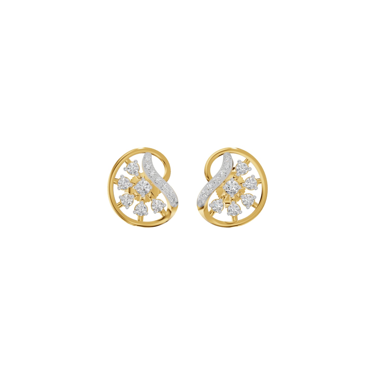 Curved Sphere Diamond Stud Earrings