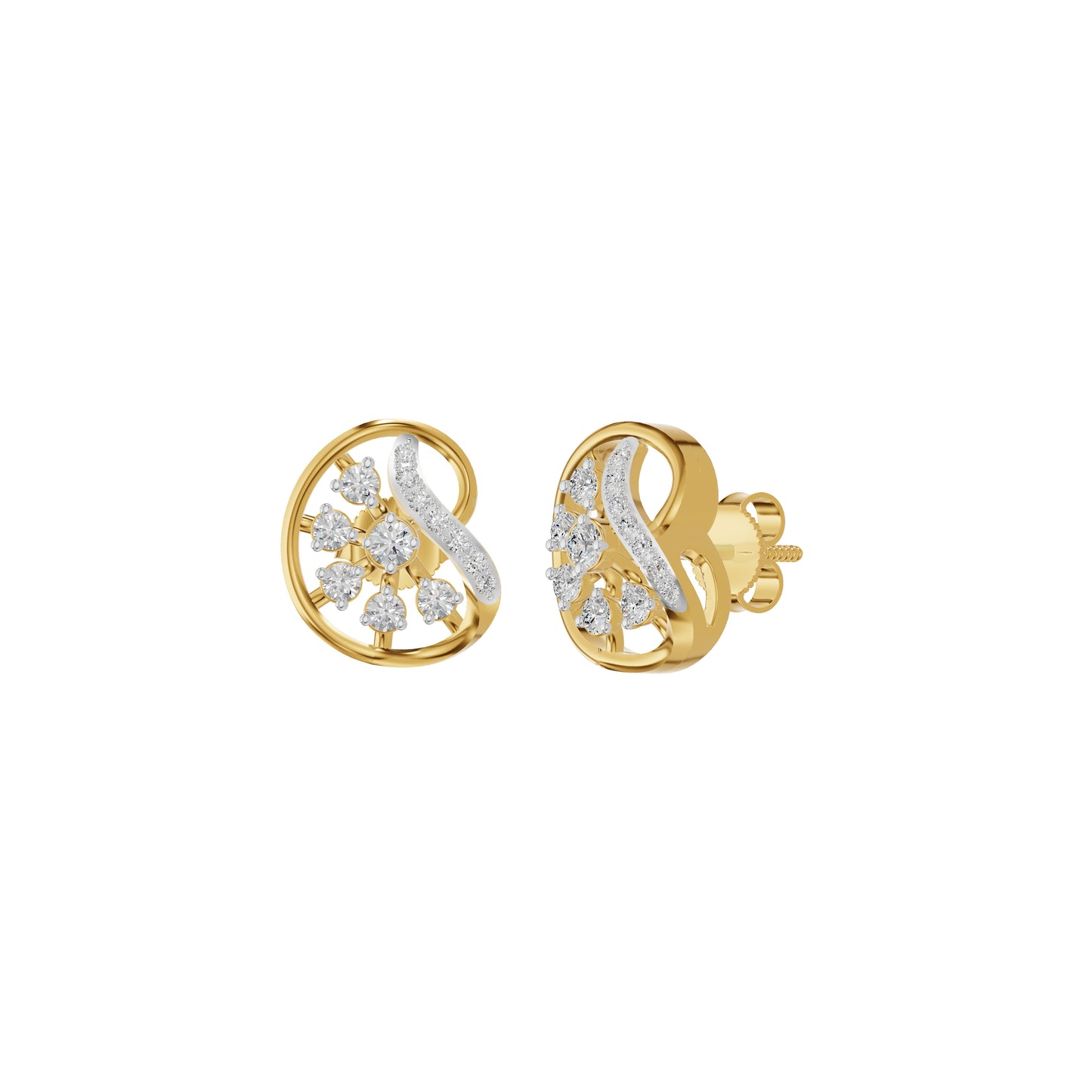 Curved Sphere Diamond Stud Earrings