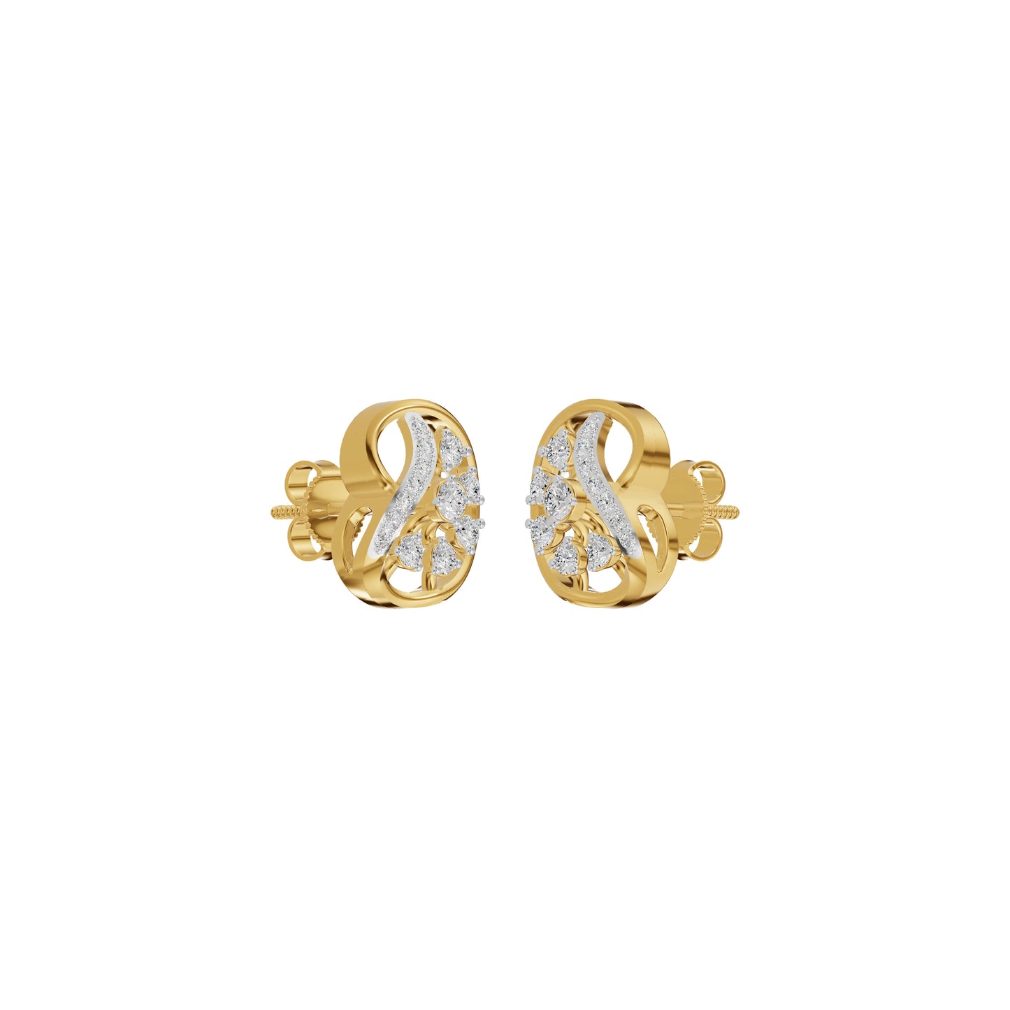 Curved Sphere Diamond Stud Earrings