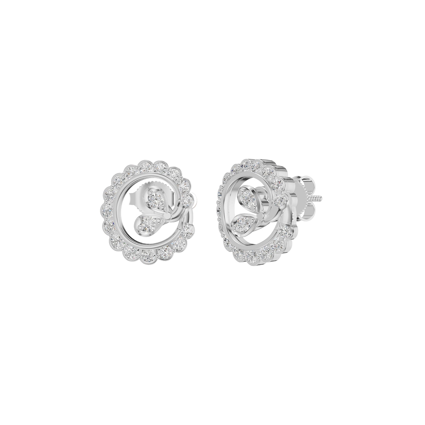 Pear Round Swirl Diamond Stud Earrings