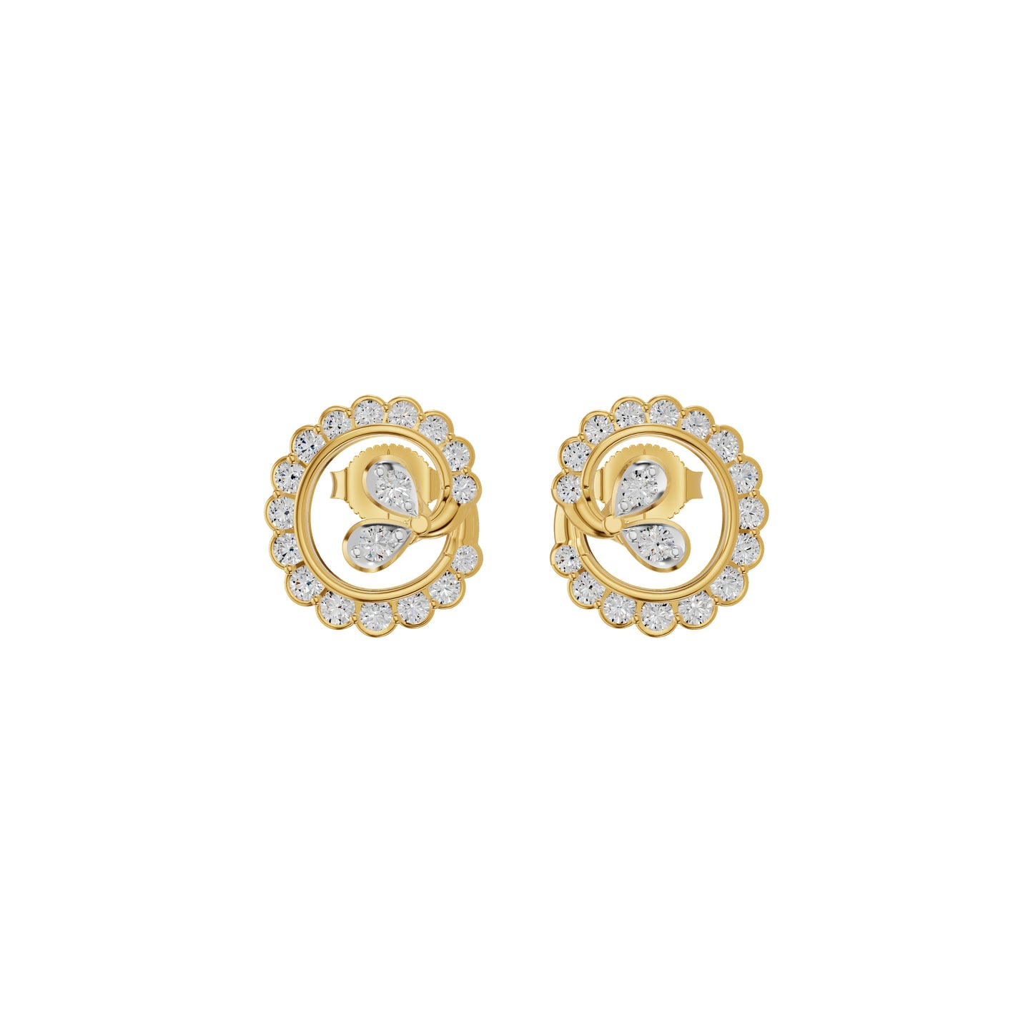 Pear Round Swirl Diamond Stud Earrings