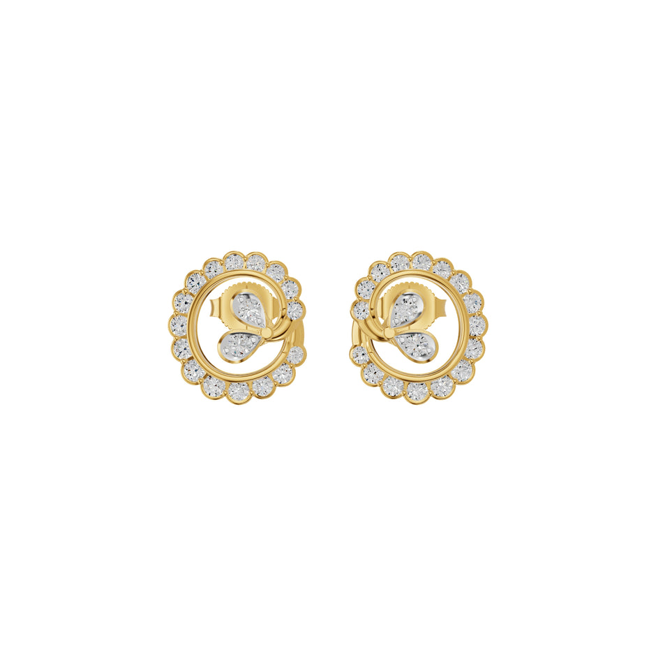 Pear Round Swirl Diamond Stud Earrings