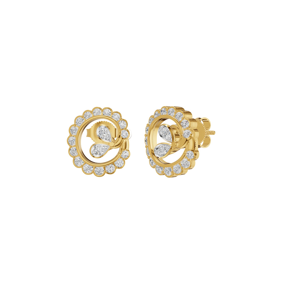 Pear Round Swirl Diamond Stud Earrings