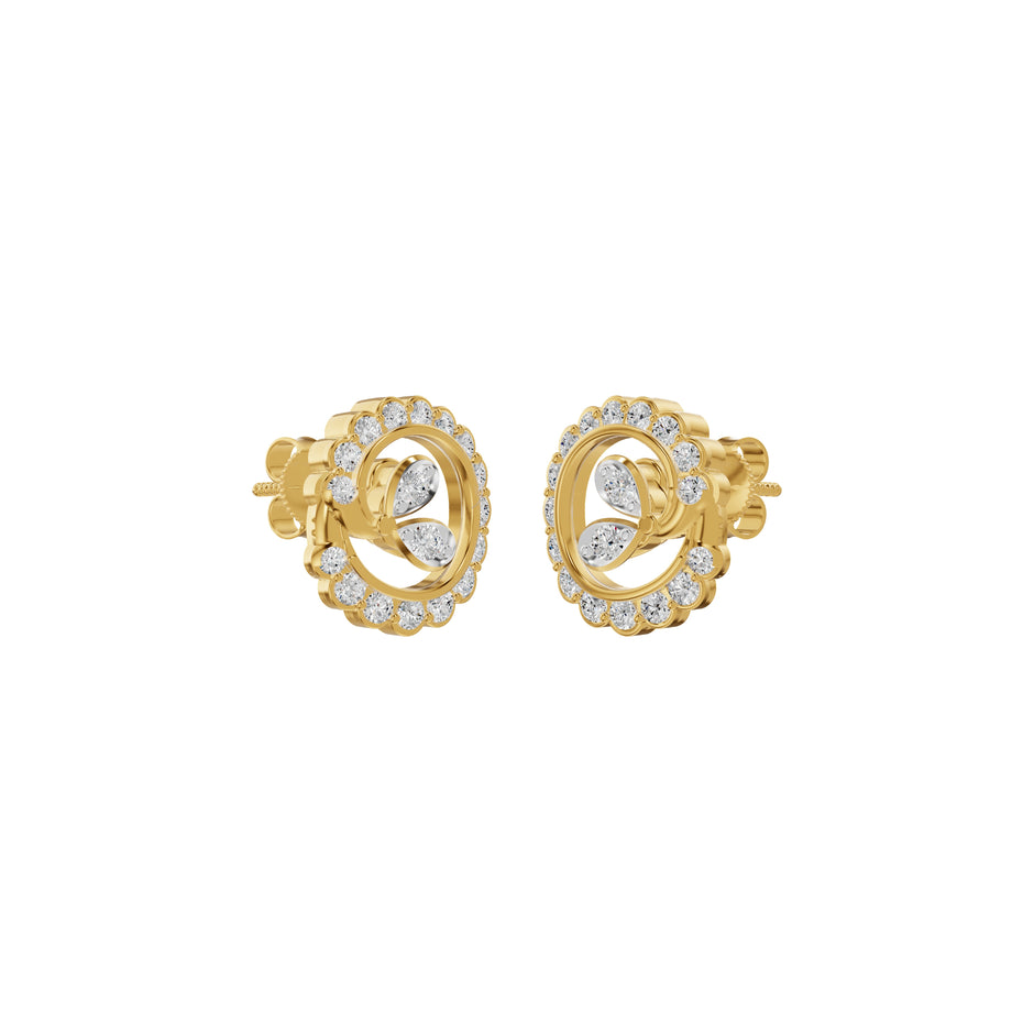 Pear Round Swirl Diamond Stud Earrings