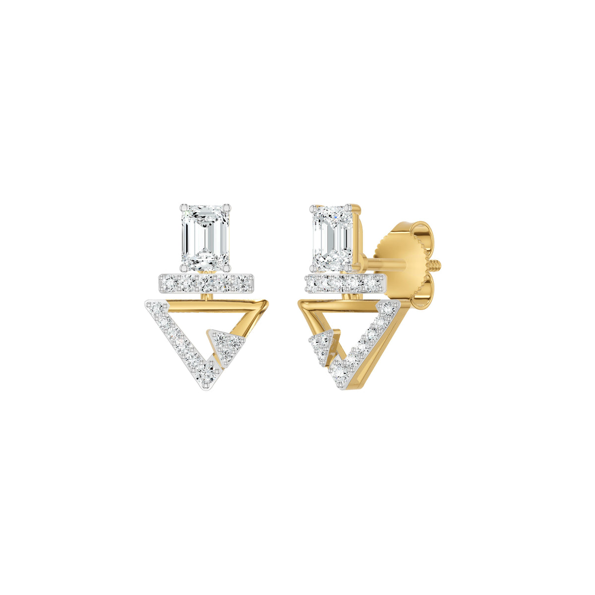 Trivexa Emerald Diamond Earrings 18 KT / Yellow Gold