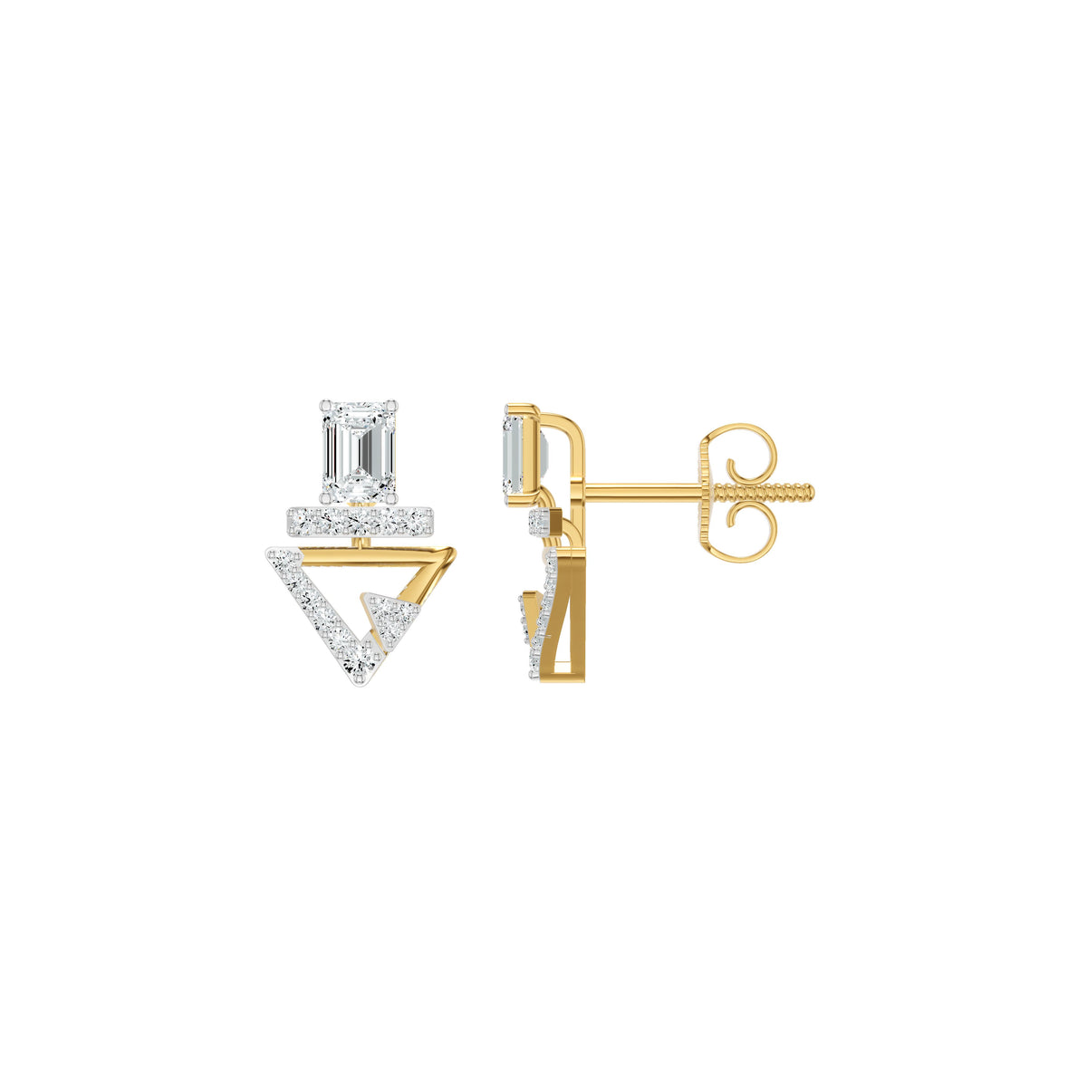 Trivexa Emerald Diamond Earrings 18 KT / Yellow Gold