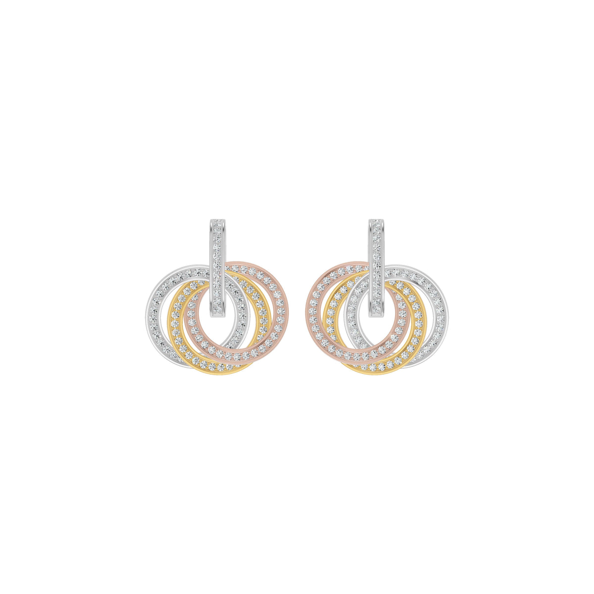 Oravelle Spiral Diamond Three Tone Earrings