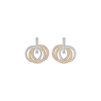 Oravelle Spiral Diamond Three Tone Earrings
