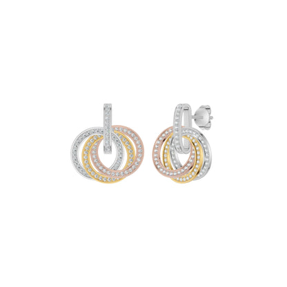Oravelle Spiral Diamond Three Tone Earrings
