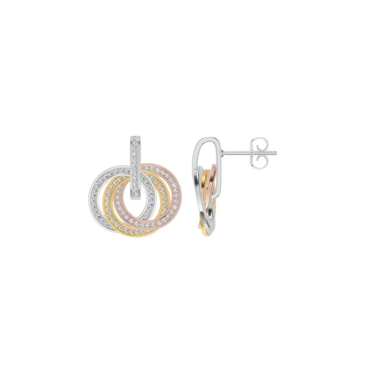Oravelle Spiral Diamond Three Tone Earrings