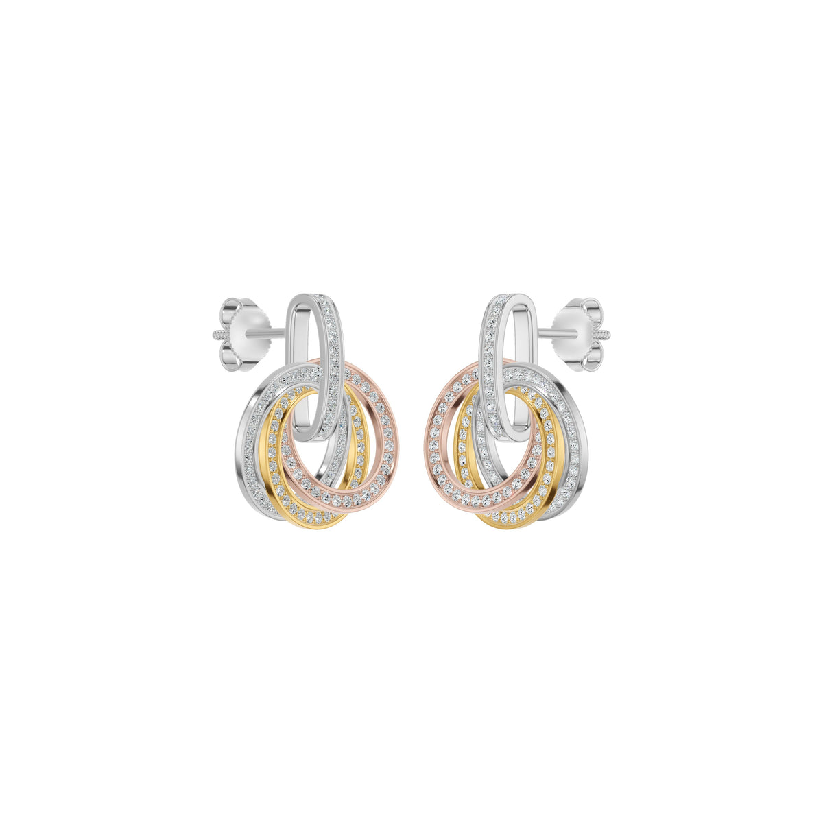Oravelle Spiral Diamond Three Tone Earrings