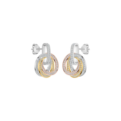 Oravelle Spiral Diamond Three Tone Earrings