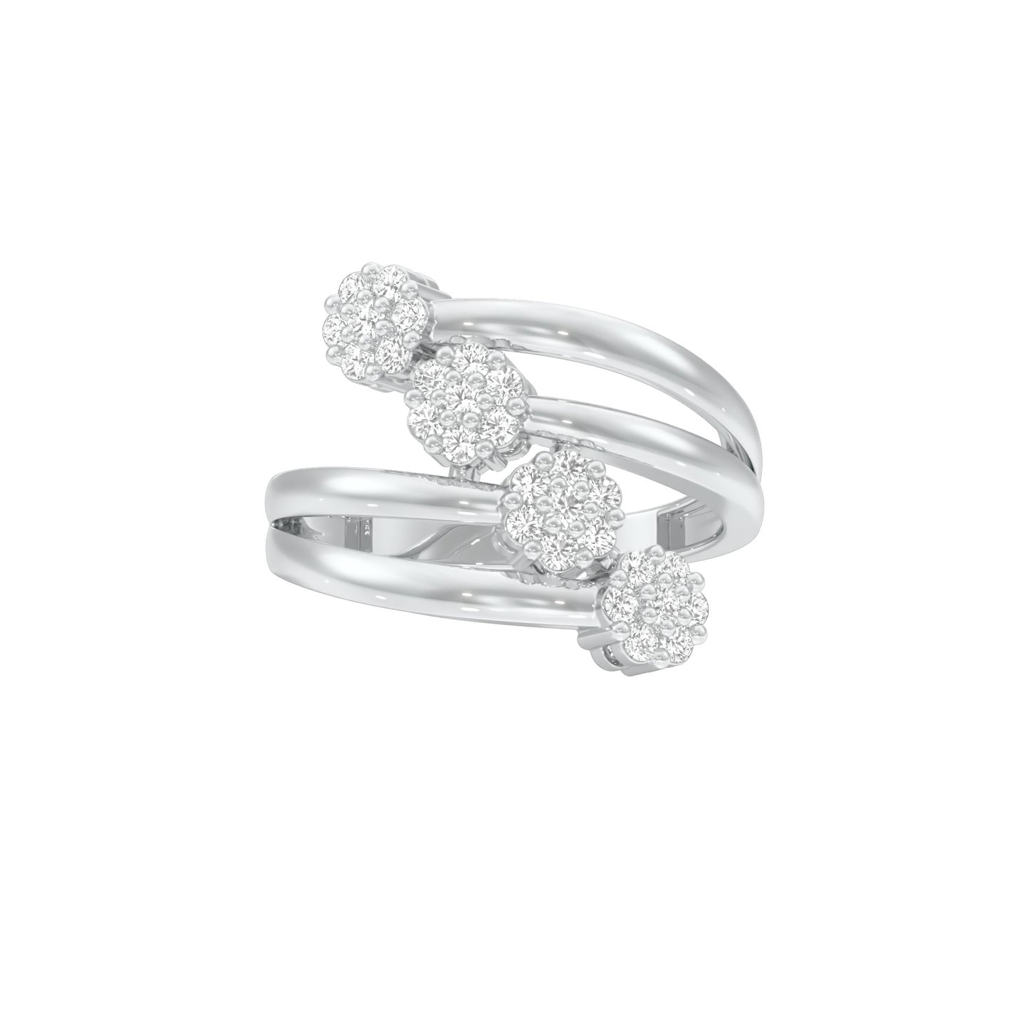 Twisted Cluster Diamond Ring 18 KT / White Gold / 22