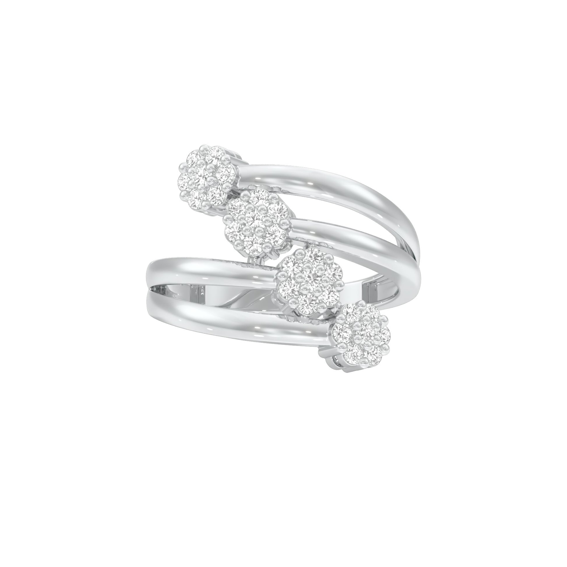 Twisted Cluster Diamond Ring 18 KT / White Gold / 22