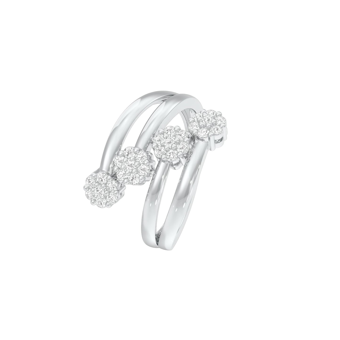 Twisted Cluster Diamond Ring 18 KT / White Gold / 22