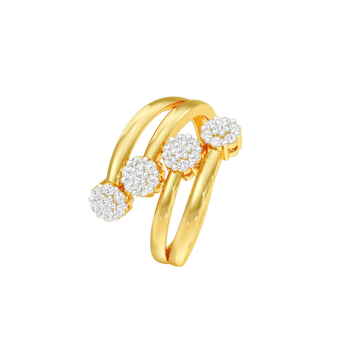 Twisted Cluster Diamond Ring 18 KT / Yellow Gold / 22