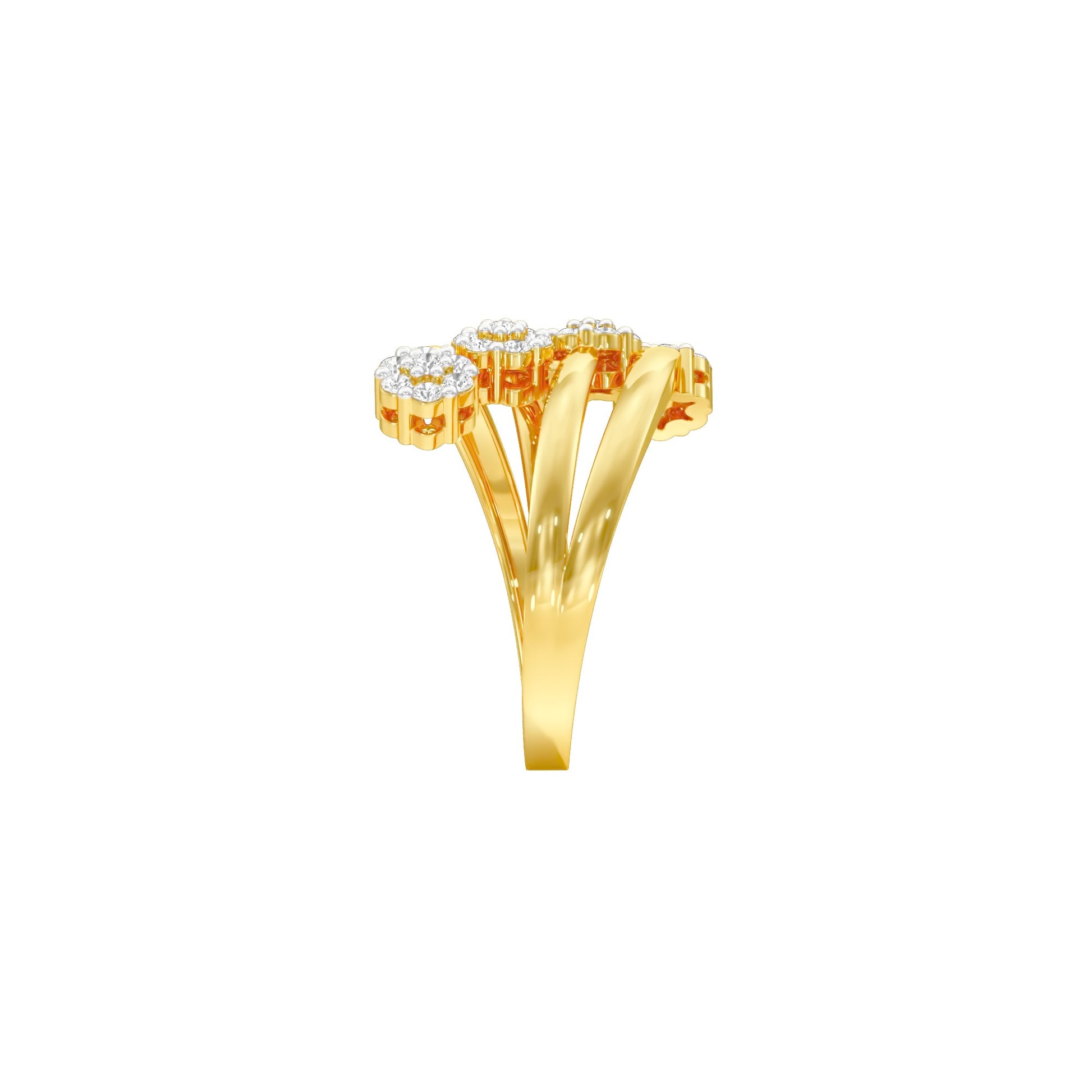 Twisted Cluster Diamond Ring 18 KT / Yellow Gold / 22