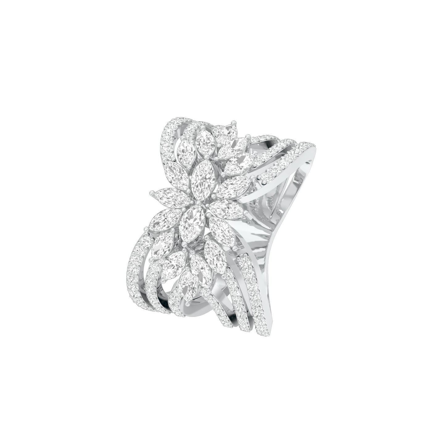 Moonlight Sparkle Diamond Cockatail Ring 18 KT / White Gold / 22