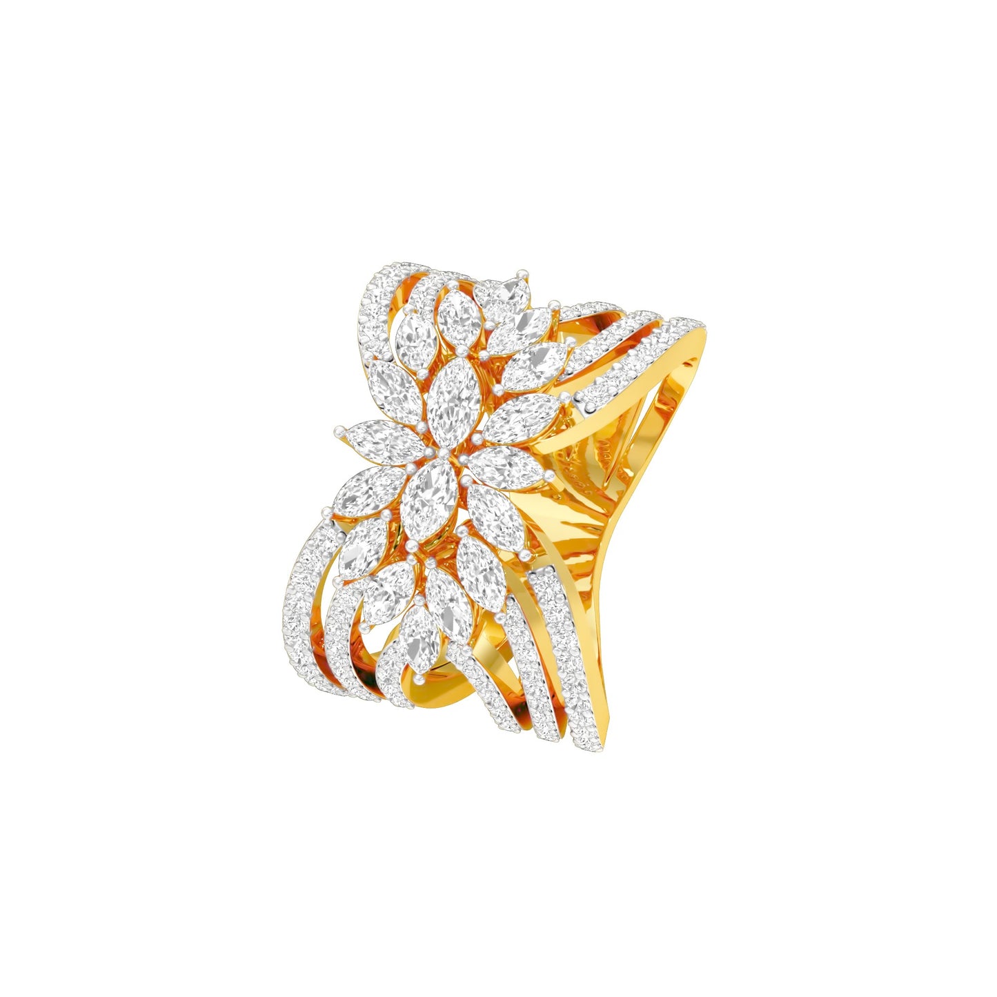 Moonlight Sparkle Diamond Cockatail Ring 18 KT / Yellow Gold / 22