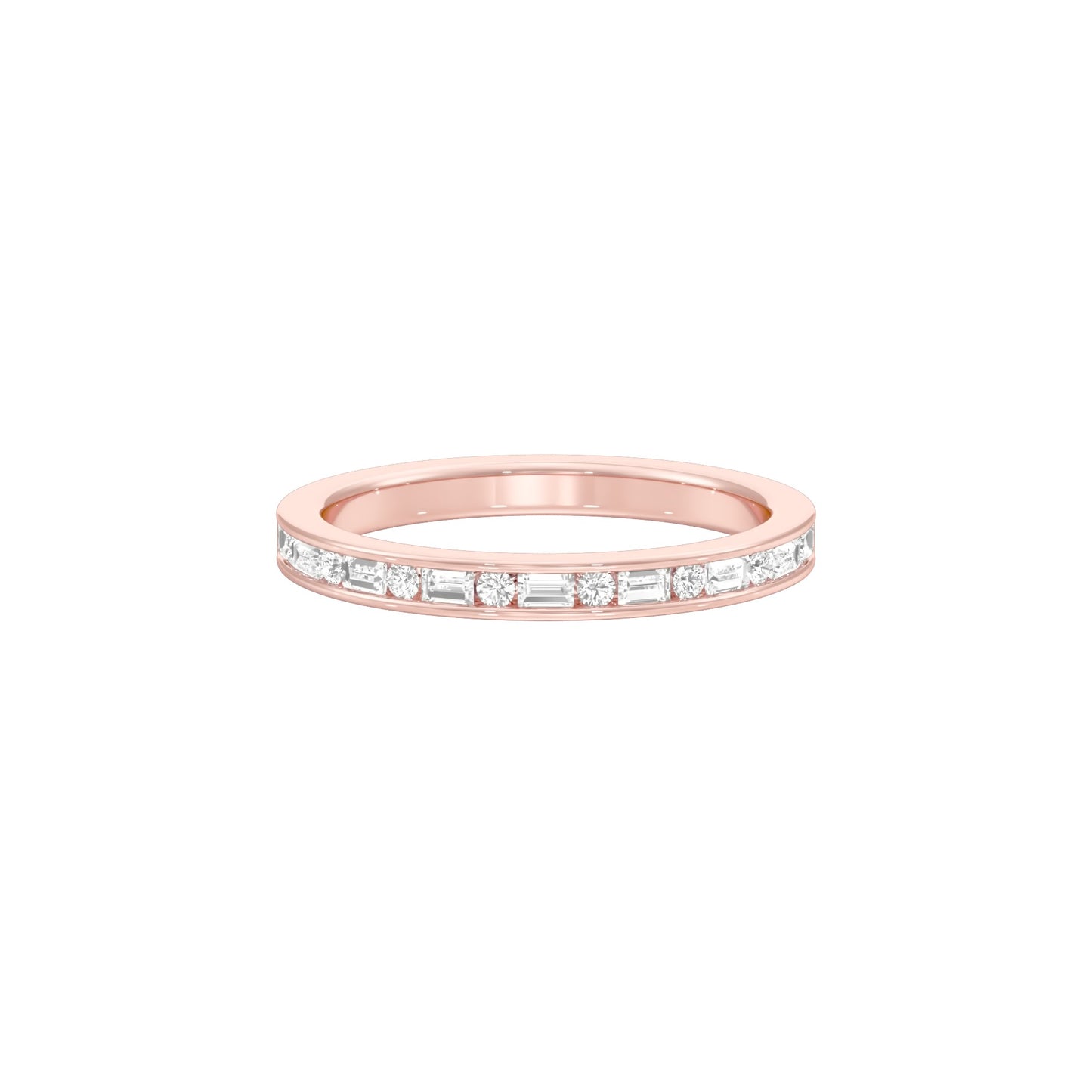 Round & Baugette Eternity Diamond Band Ring 18 KT / Rose Gold / 18