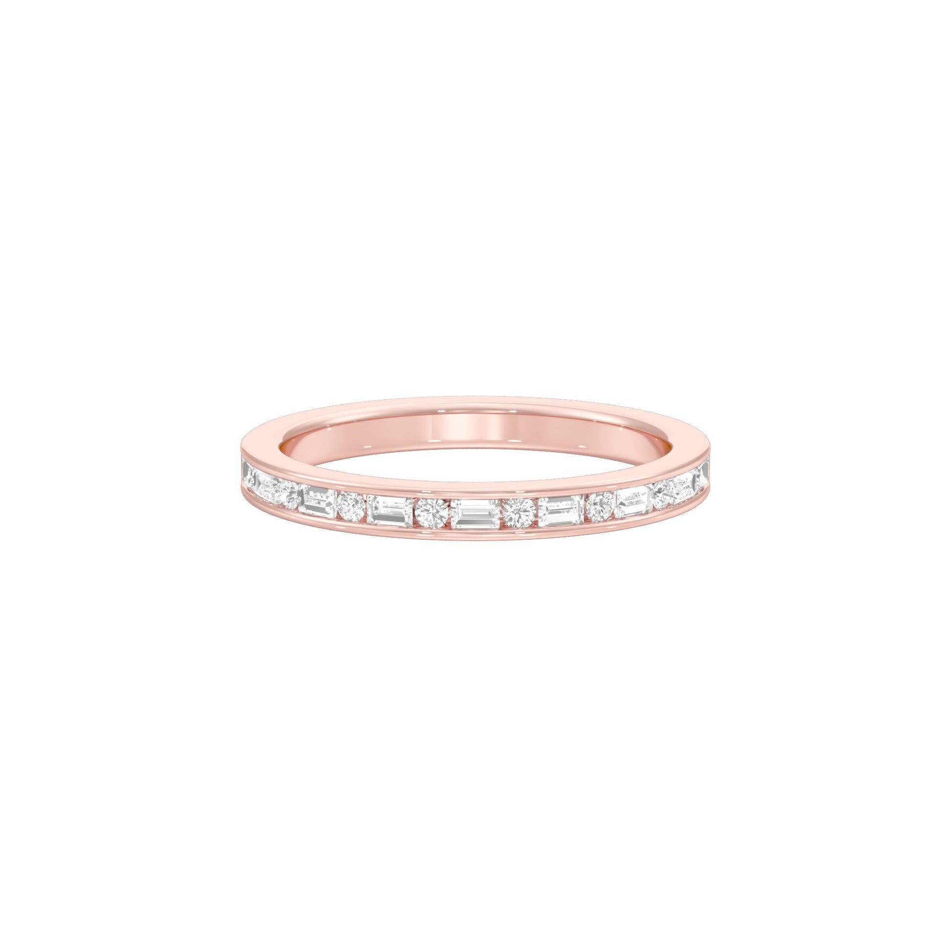 Round & Baugette Eternity Diamond Band Ring 18 KT / Rose Gold / 18