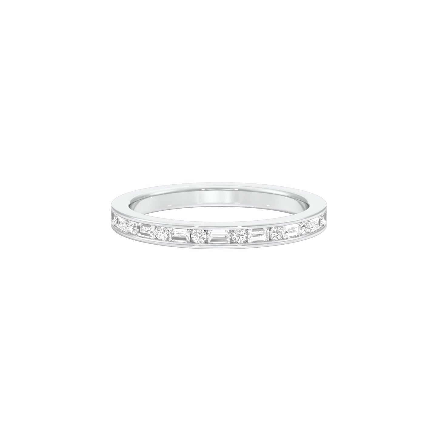 Round & Baugette Eternity Diamond Band Ring 18 KT / White Gold / 18