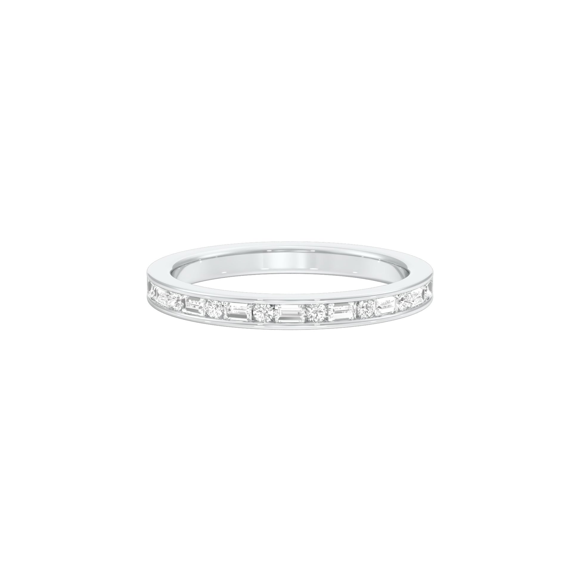 Round & Baugette Eternity Diamond Band Ring 18 KT / White Gold / 18