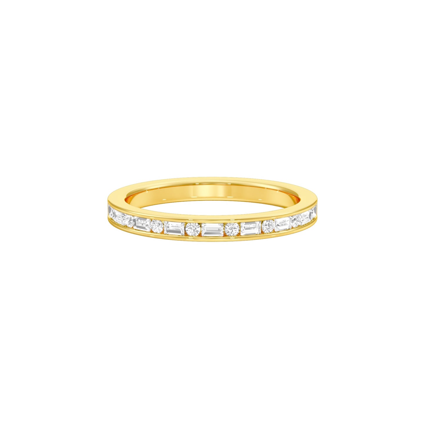 Round & Baugette Eternity Diamond Band Ring 18 KT / Yellow Gold / 18