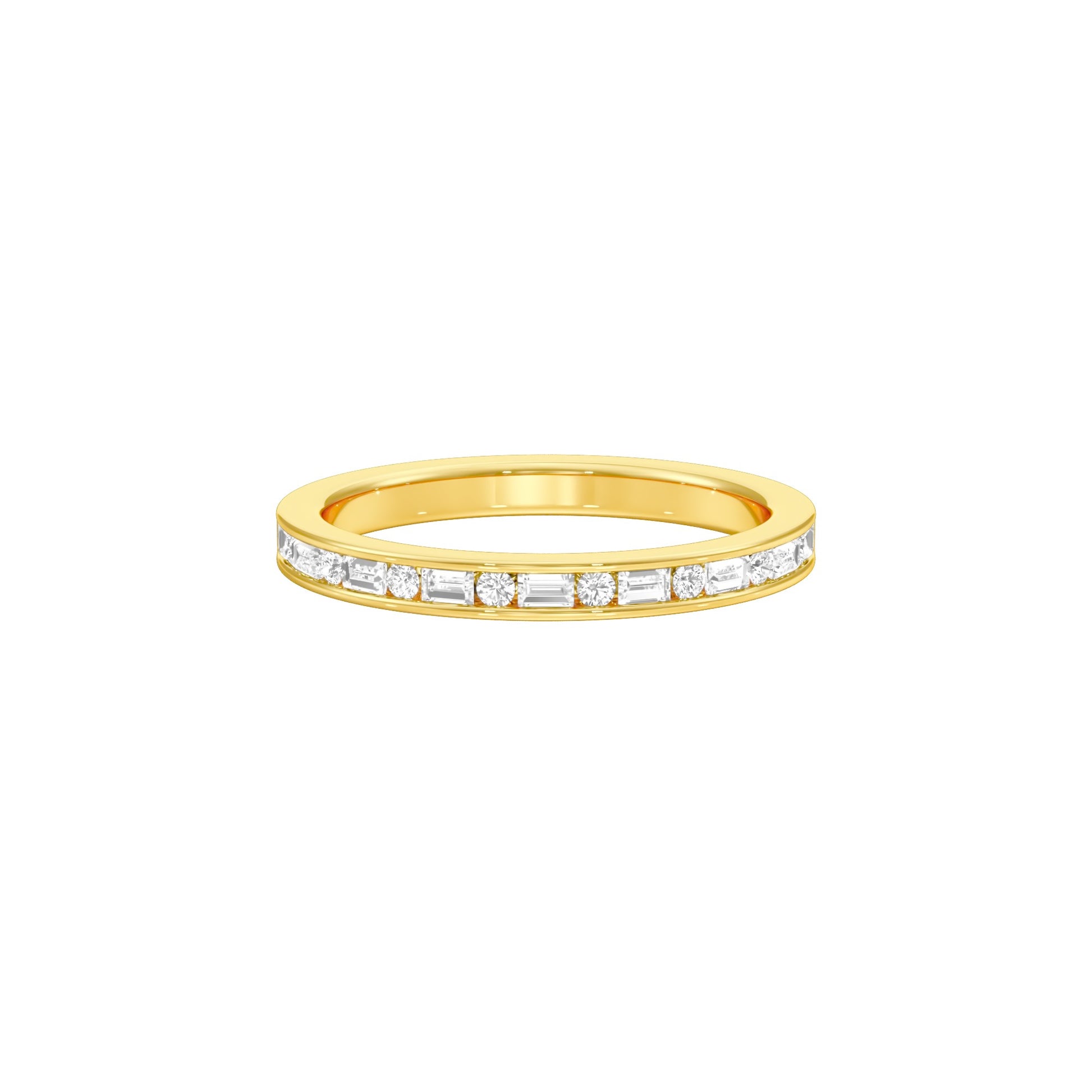 Round & Baugette Eternity Diamond Band Ring 18 KT / Yellow Gold / 18