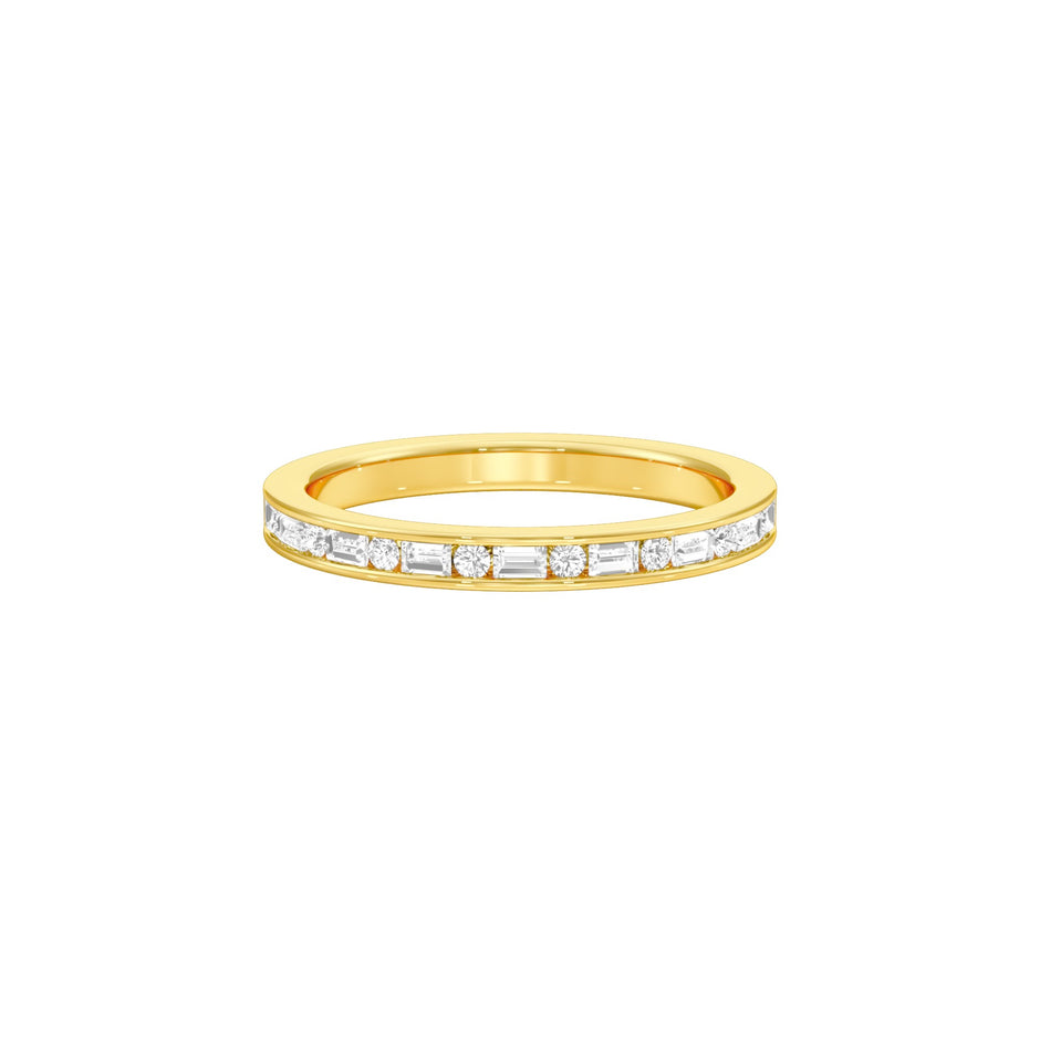 Round & Baugette Eternity Diamond Band Ring 18 KT / Yellow Gold / 18