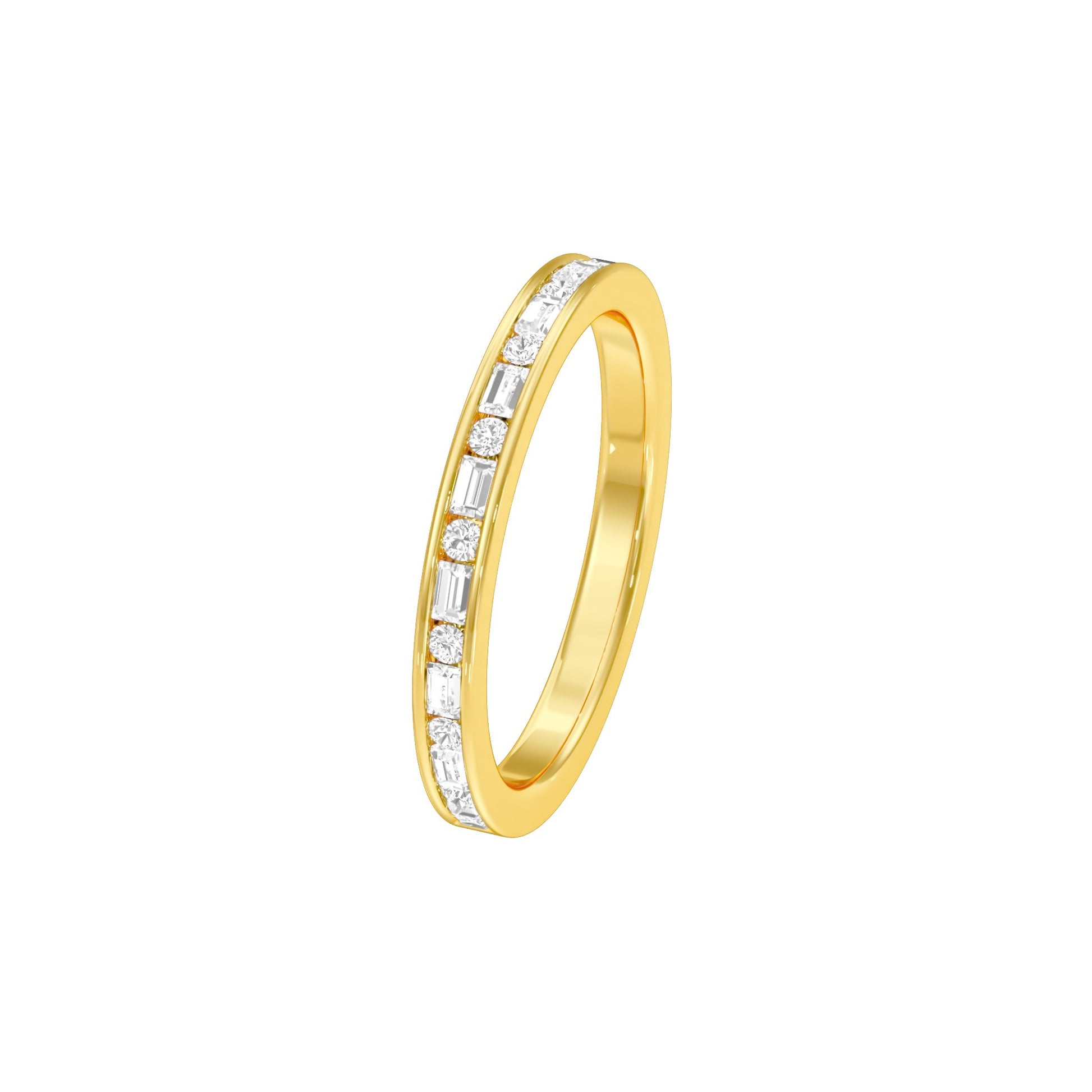 Round & Baugette Eternity Diamond Band Ring 18 KT / Yellow Gold / 18