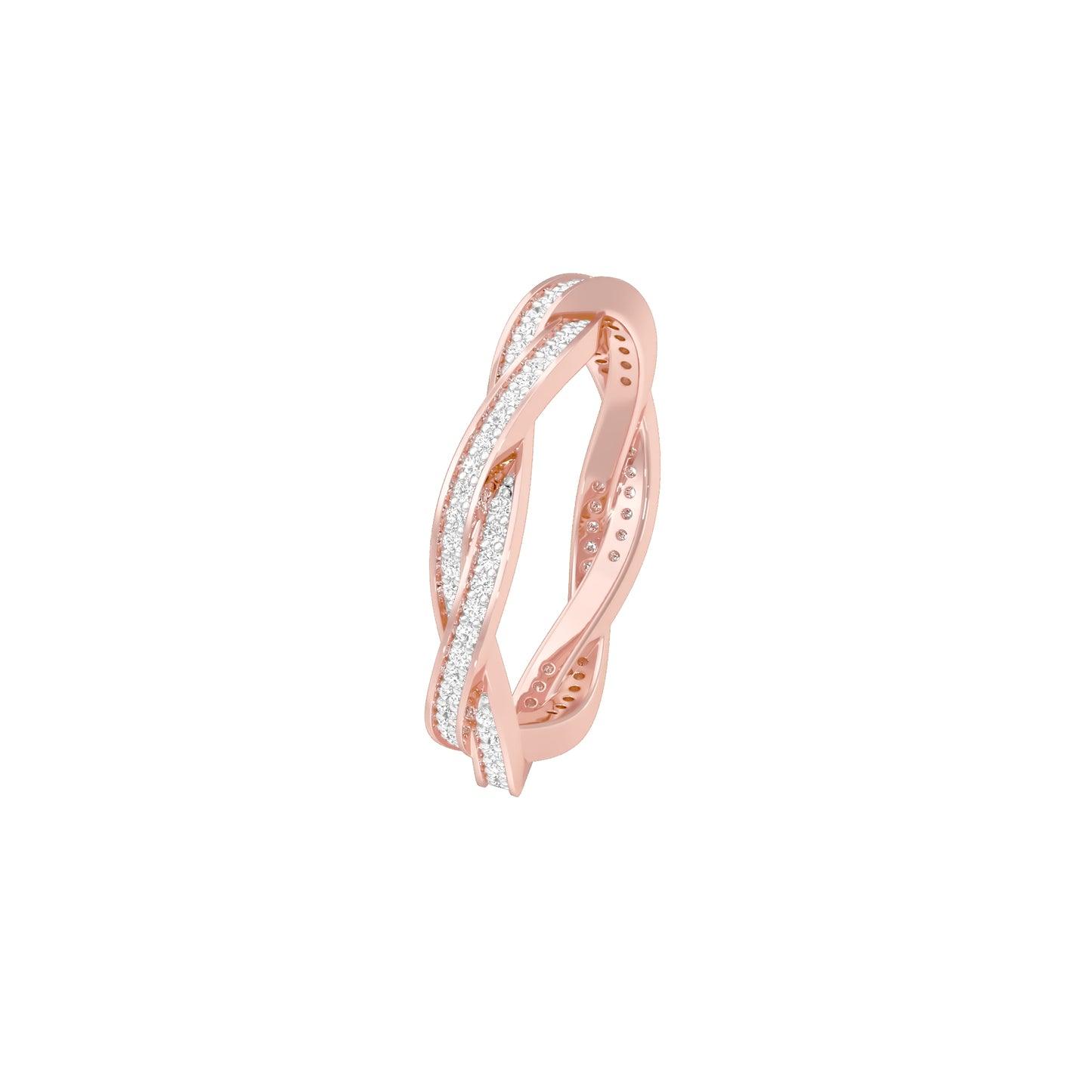 Braided Shimmer Diamond Band Ring 18 KT / Rose Gold / 18