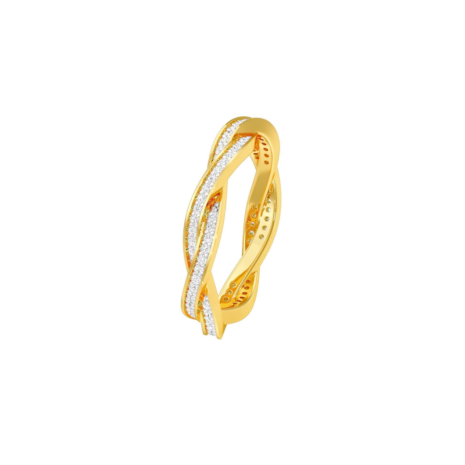Braided Shimmer Diamond Band Ring 18 KT / Yellow Gold / 18