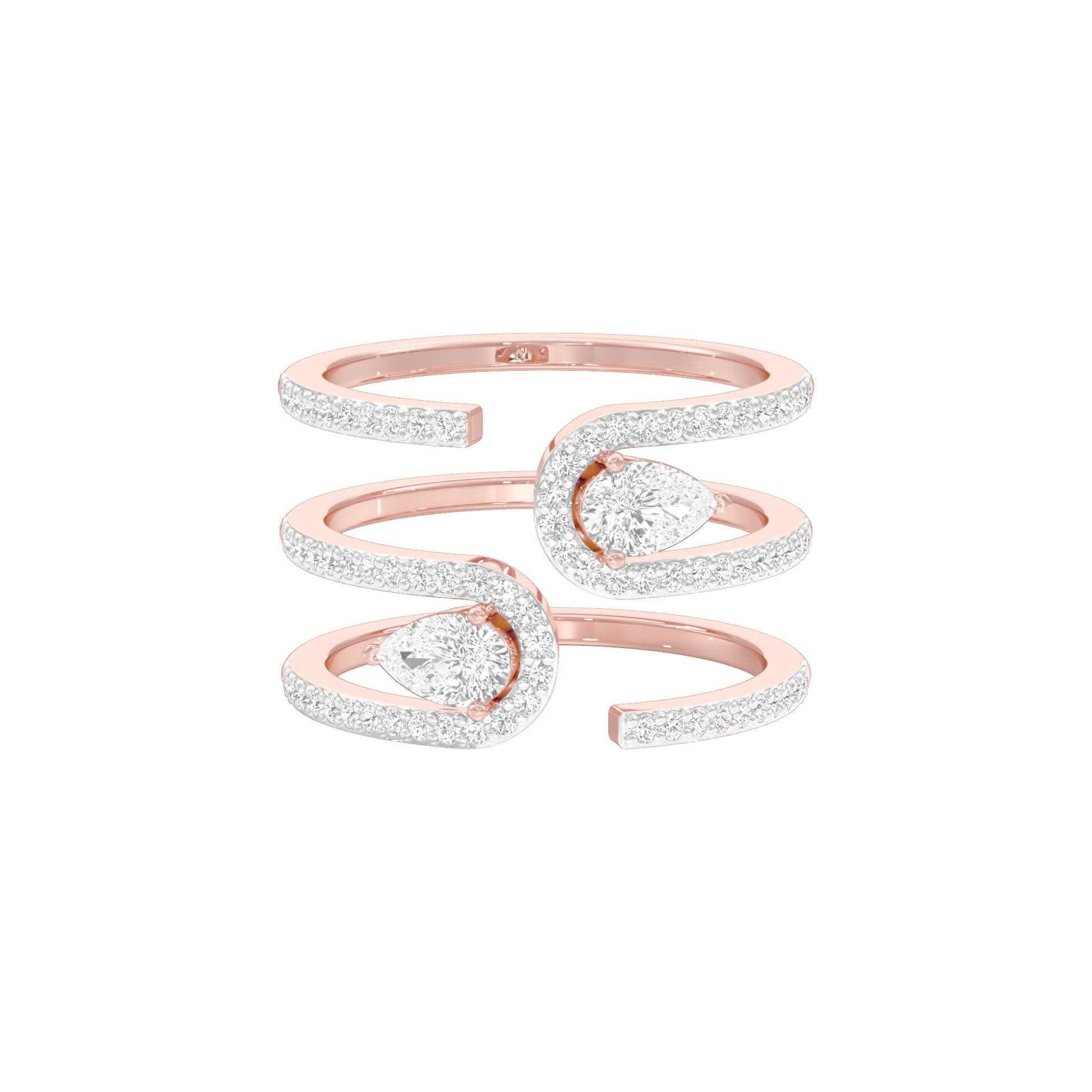 Dual Pear Bypass Diamond Ring 18 KT / Rose Gold / 18