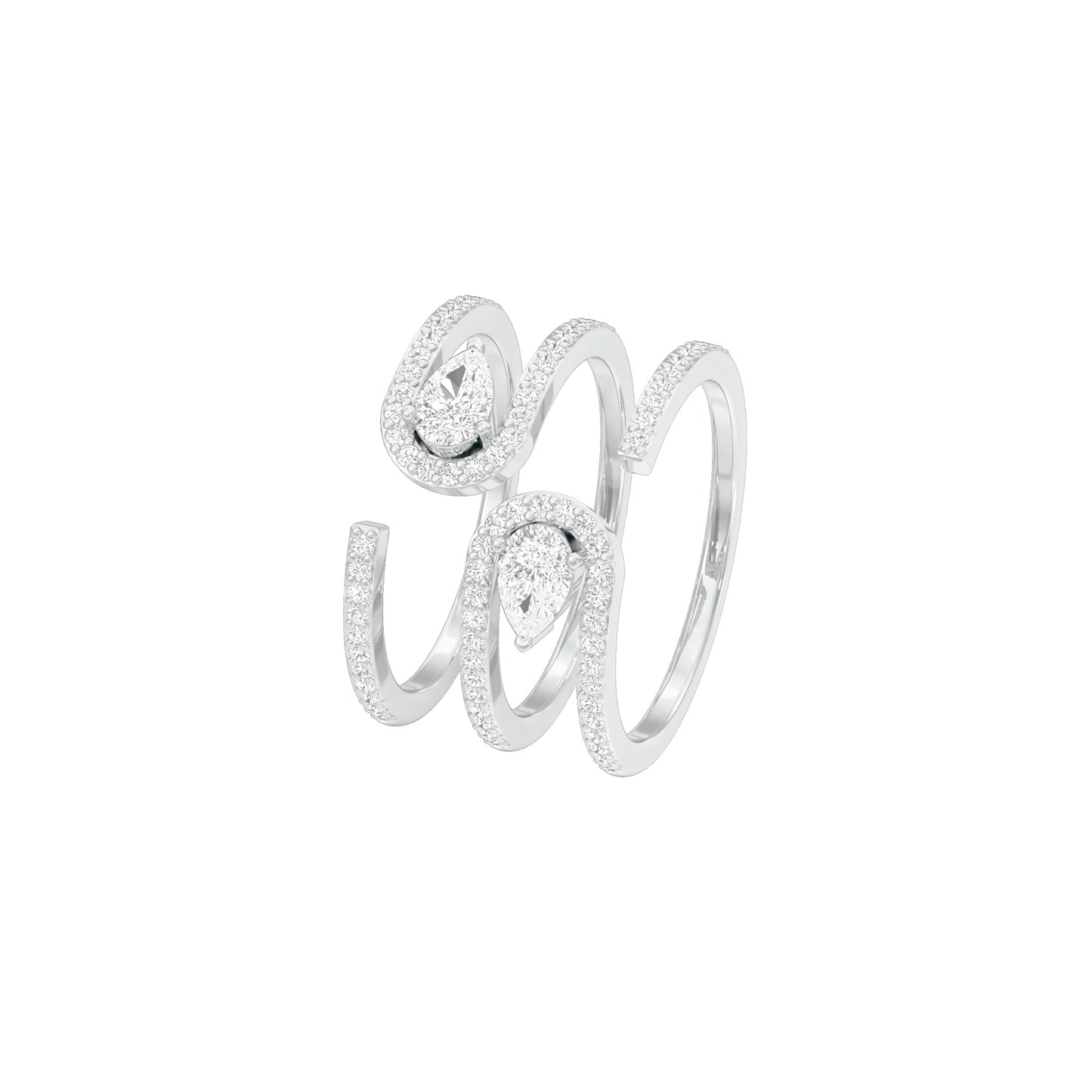Dual Pear Bypass Diamond Ring 18 KT / White Gold / 18