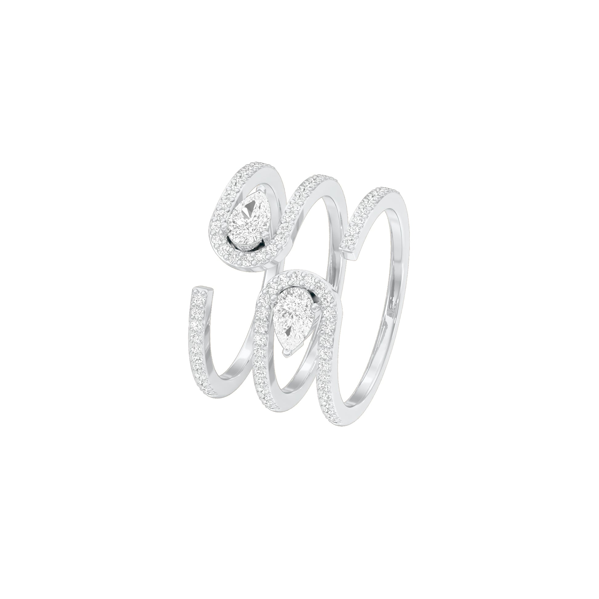 Dual Pear Bypass Diamond Ring 18 KT / White Gold / 18